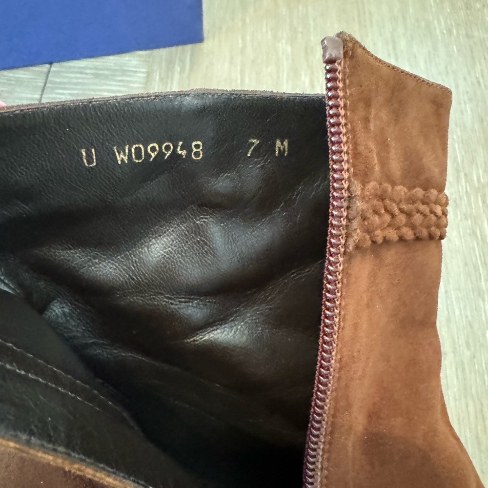 Stuart Weitzman Tazxie Block Heel Boots Walnut Brown Suede Sz 7M - Picture 10 of 15
